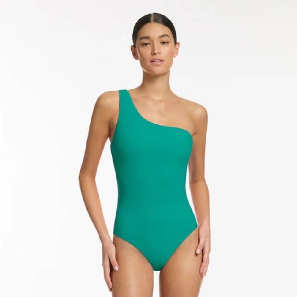 Jets Australia Jetset One Shoulder One Piece Swimsuit Mineral Green Size 6 NWT